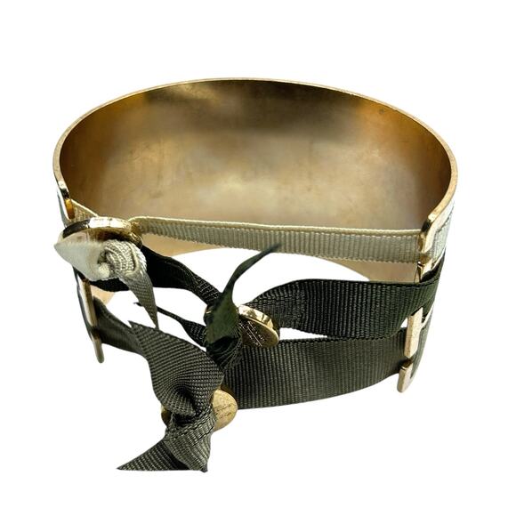 Les Interchangeables Cuff Bracelet Gold Tone with 3 Green Ribbons France - Picture 2 of 6